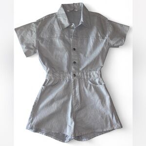 NWOT-ZARA Utility Denim Glimmering Romper - Light Gray Short Sleeve Button-Up